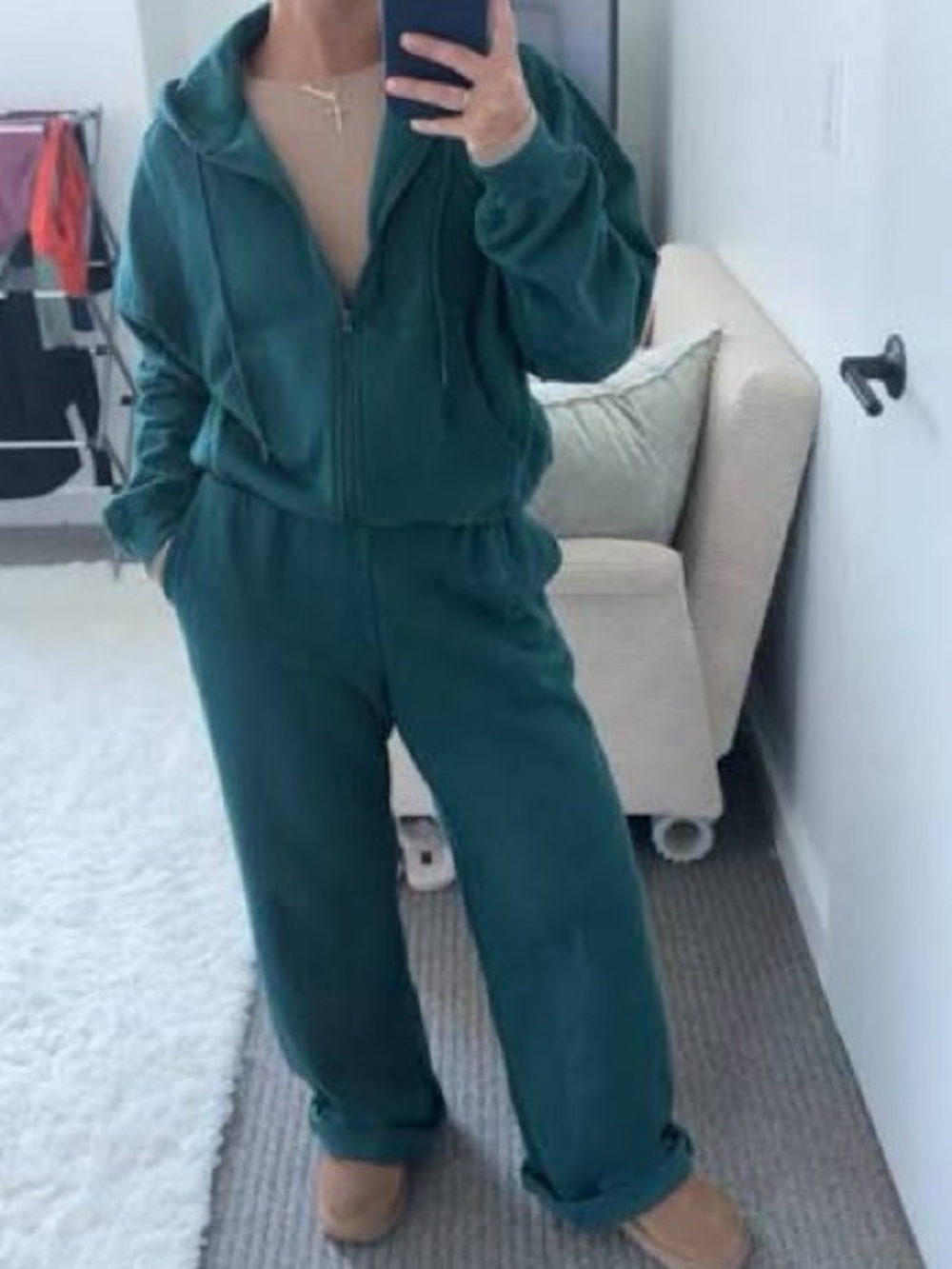 Old Navy SoComfy sweatpants and jacket set, dark green, size Medium Petite/Short